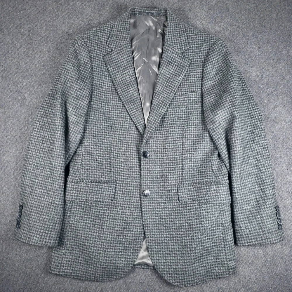 Hackett London Tweed Sport Coat Mens 36R Grey Green Houndstooth Virgin Wool